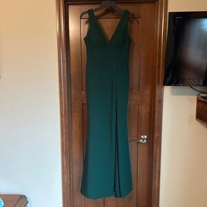 Betsy & Adam Women's V-Neck Front Slit Dark Green Ball Formal Gown size 6 EUC
